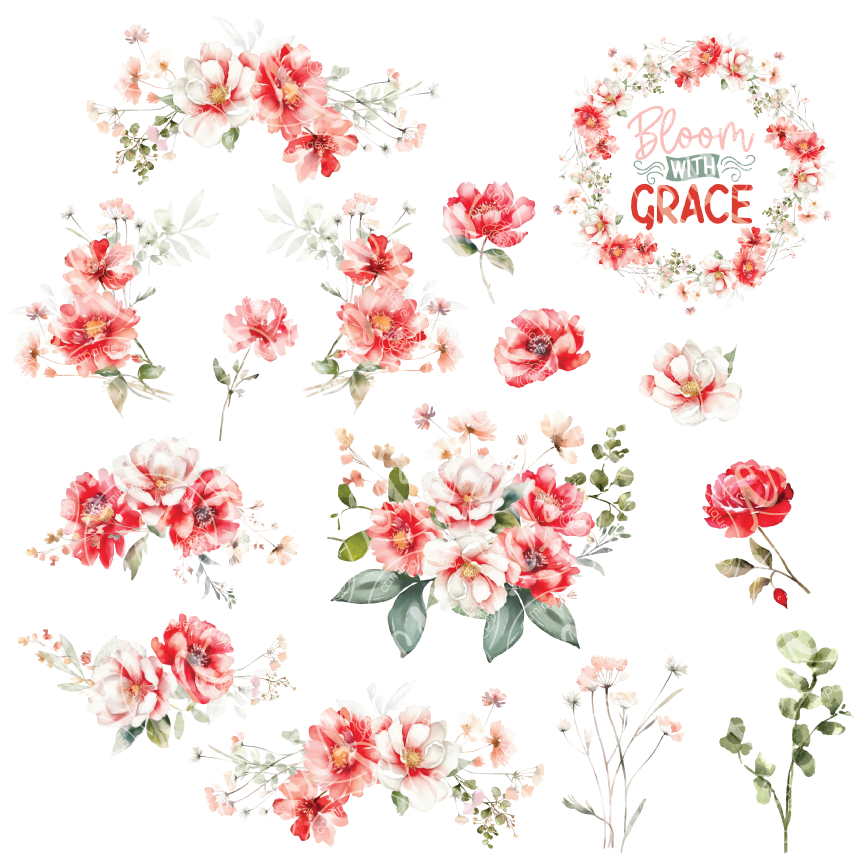 Bloom with Grace Floral Decals | UV-DTF Sheet