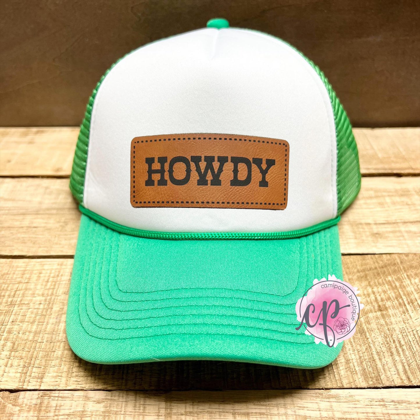HOWDY - Engraved Leather Patch Foam Trucker Hat