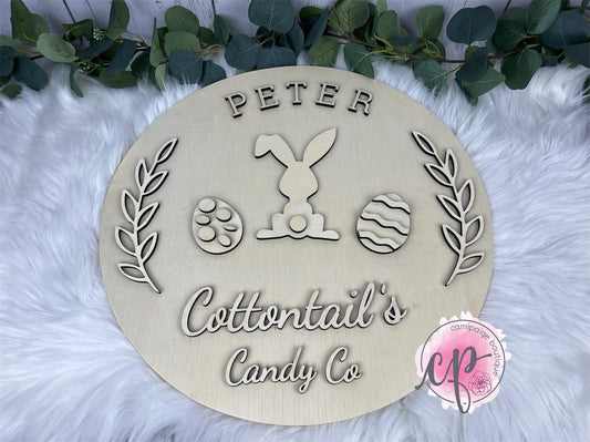Peter Cottontails Candy Co - DIY Unfinished Laser Cut Wood Door Hanger