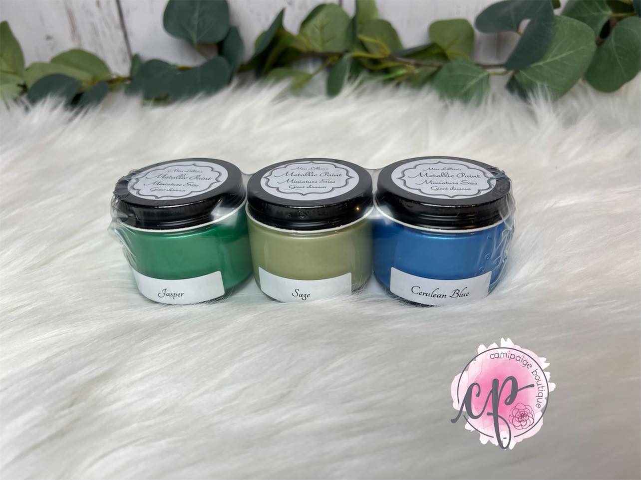 Jasper, Sage, Cerulean Blue - Metallic Mini Sampler Set - Miss Lillian’s Metallic Paints