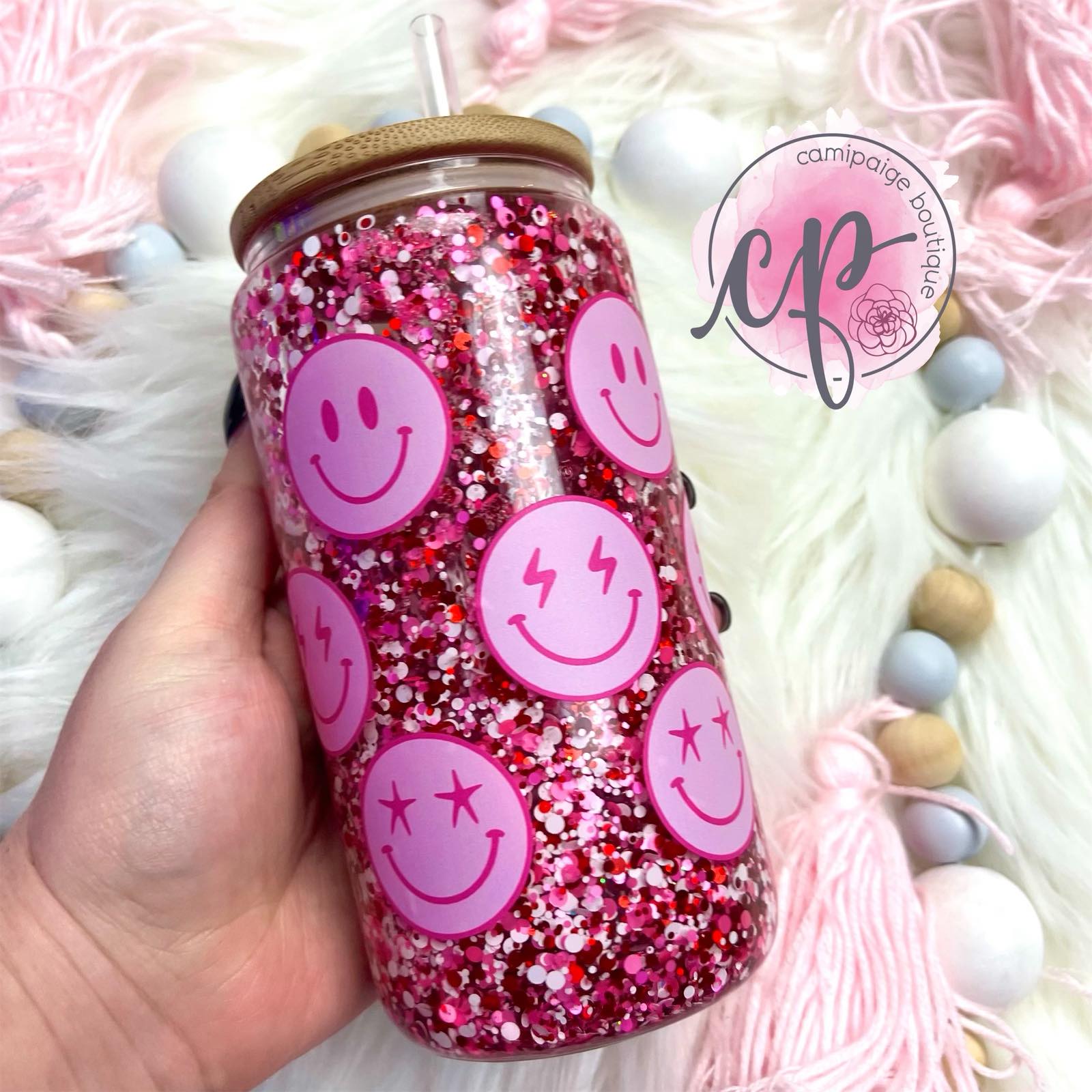 Smiley Face Snow Globe 16oz Tumbler - Made to Order – CamiPaigeBoutique
