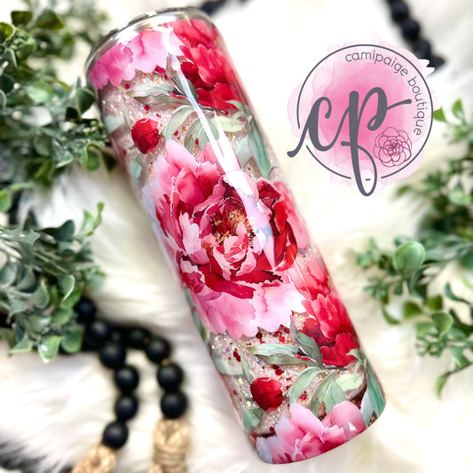 Peony Snow Globe Tumbler Finished