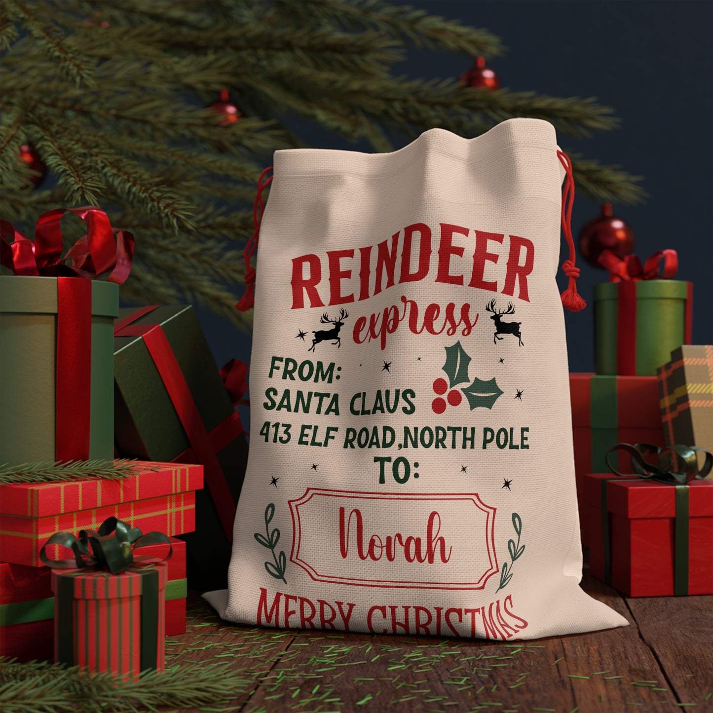 Personalized from Santa Gift Bag - Reindeer Express North Pole