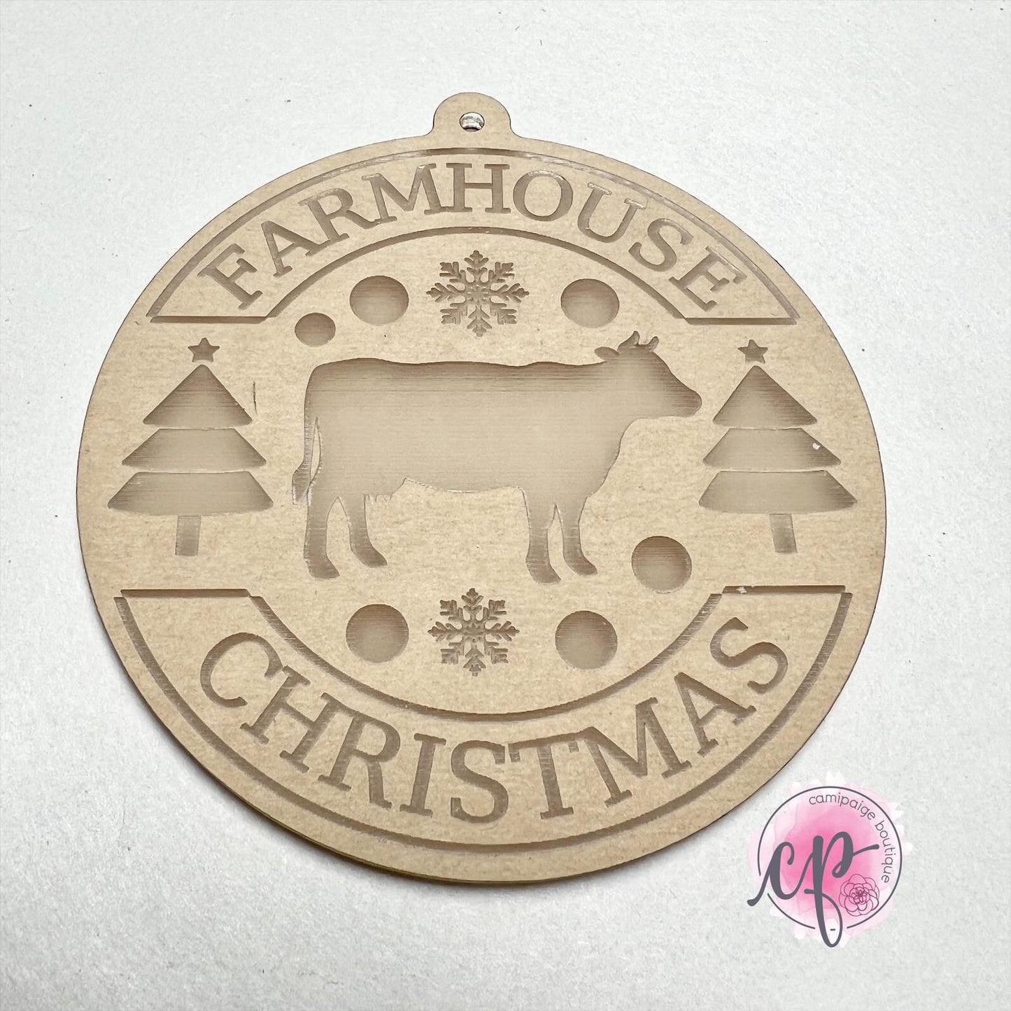 Farmhouse Christmas - Snow Globe Engraved Acrylic Ornament Blank - CamiPaige Boutique