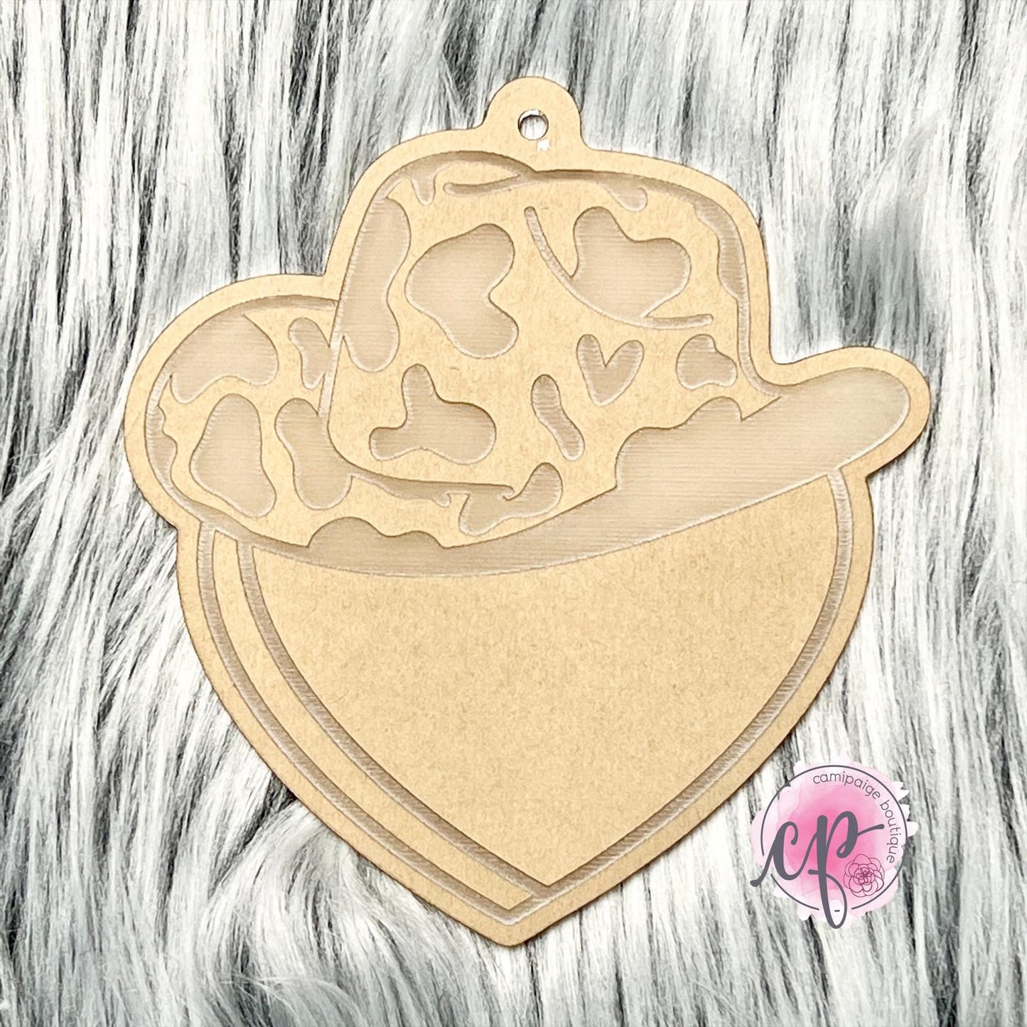 Cowprint Cowboy Hat Conversation Heart - Snow Globe Engraved Acrylic Ornament Blank - CamiPaige Boutique