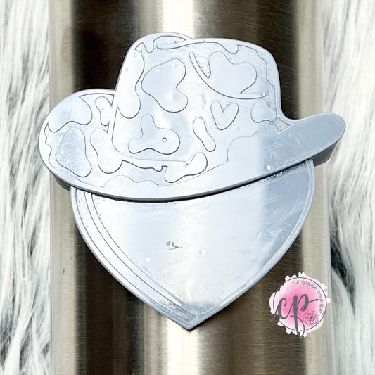 Cowprint Cowboy Hat Conversation Heart - Tumbler Charm