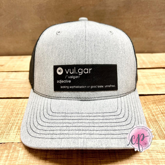 Vulgar - Engraved Leather Patch Hat Grey w/ Black Mesh Trucker