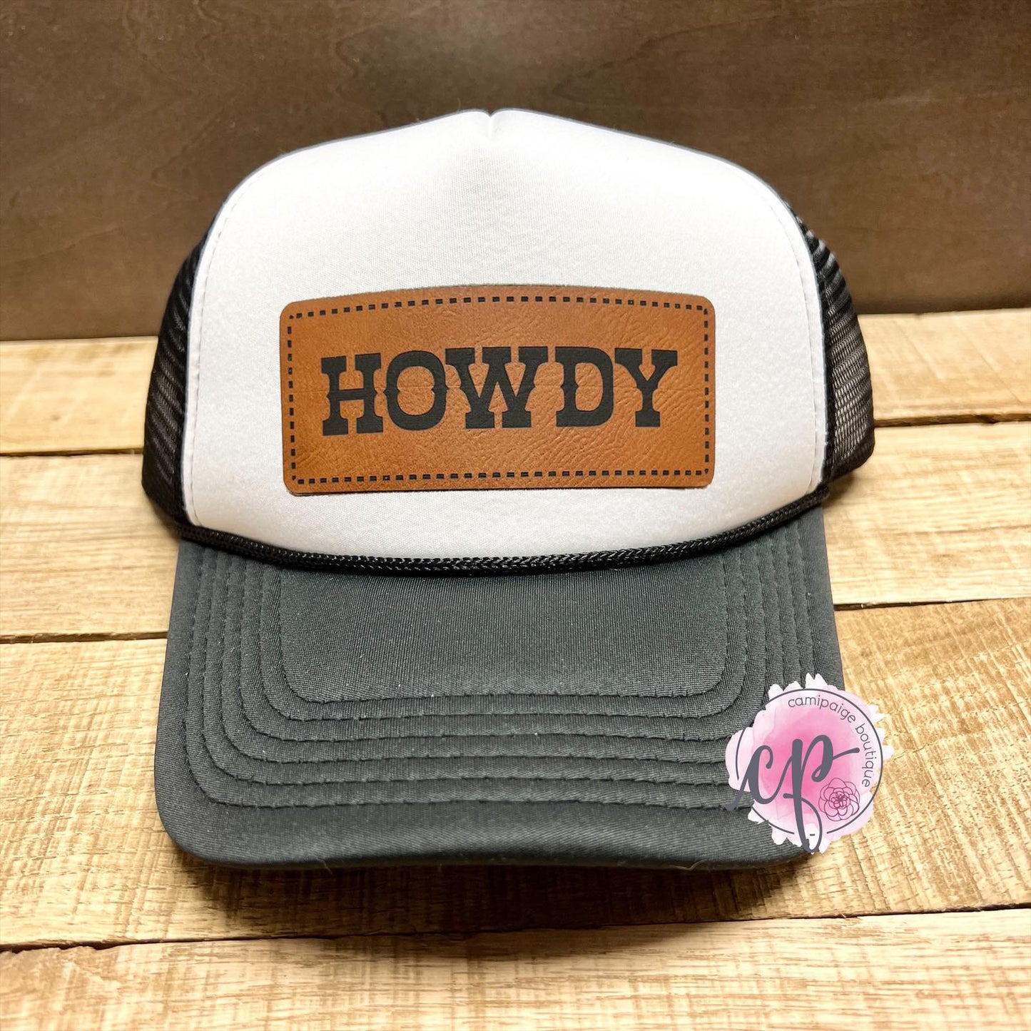 HOWDY - Engraved Leather Patch Foam Trucker Hat