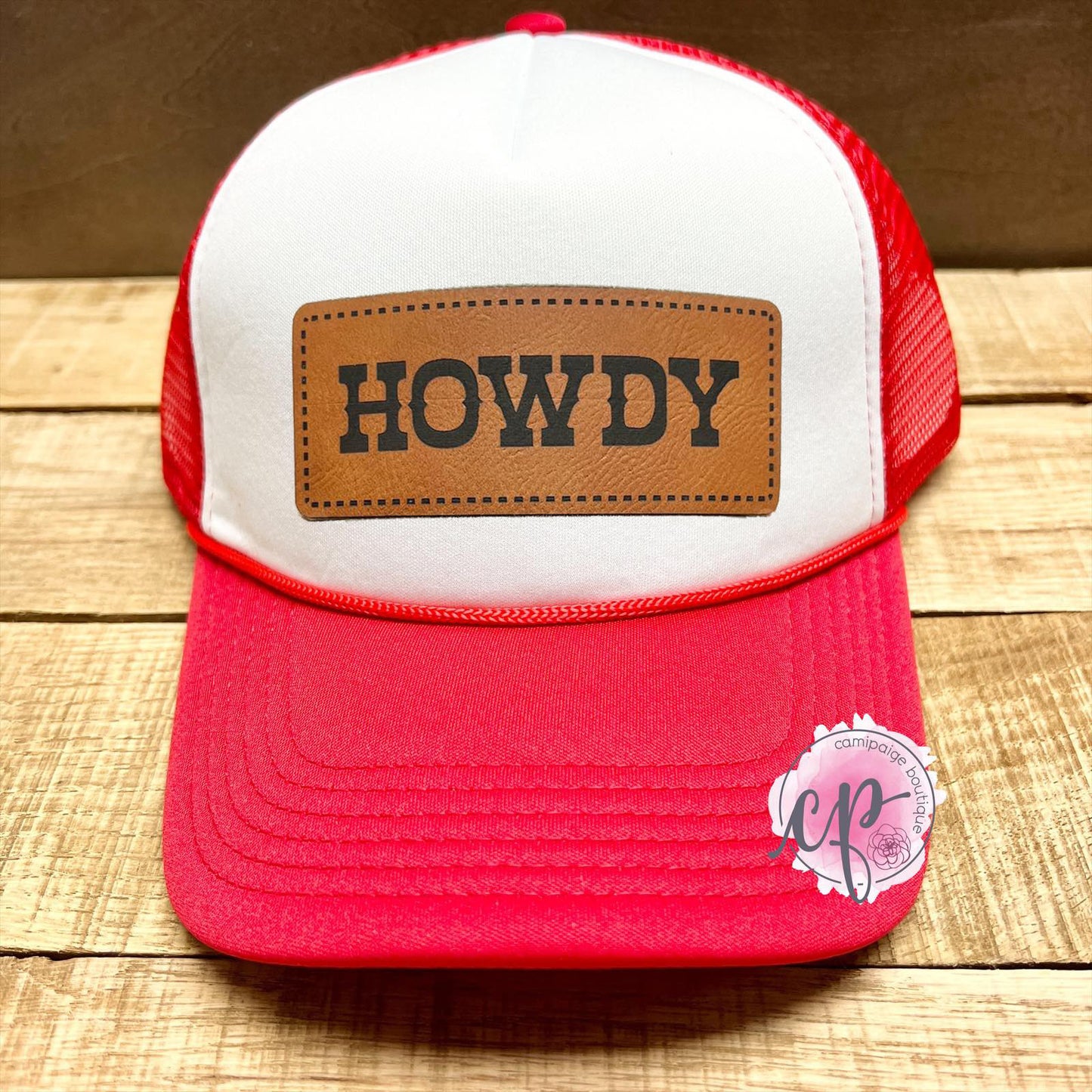 HOWDY - Engraved Leather Patch Foam Trucker Hat