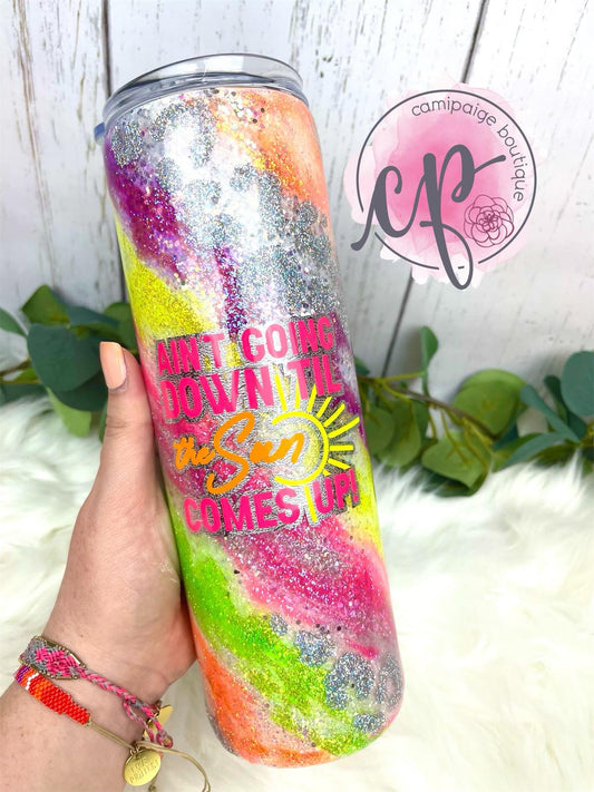 Lisa Frank Inspired Paint Splatter Neon Milky Way Tumbler - 30oz Straight Skinny - CamiPaige Boutique Tumblers