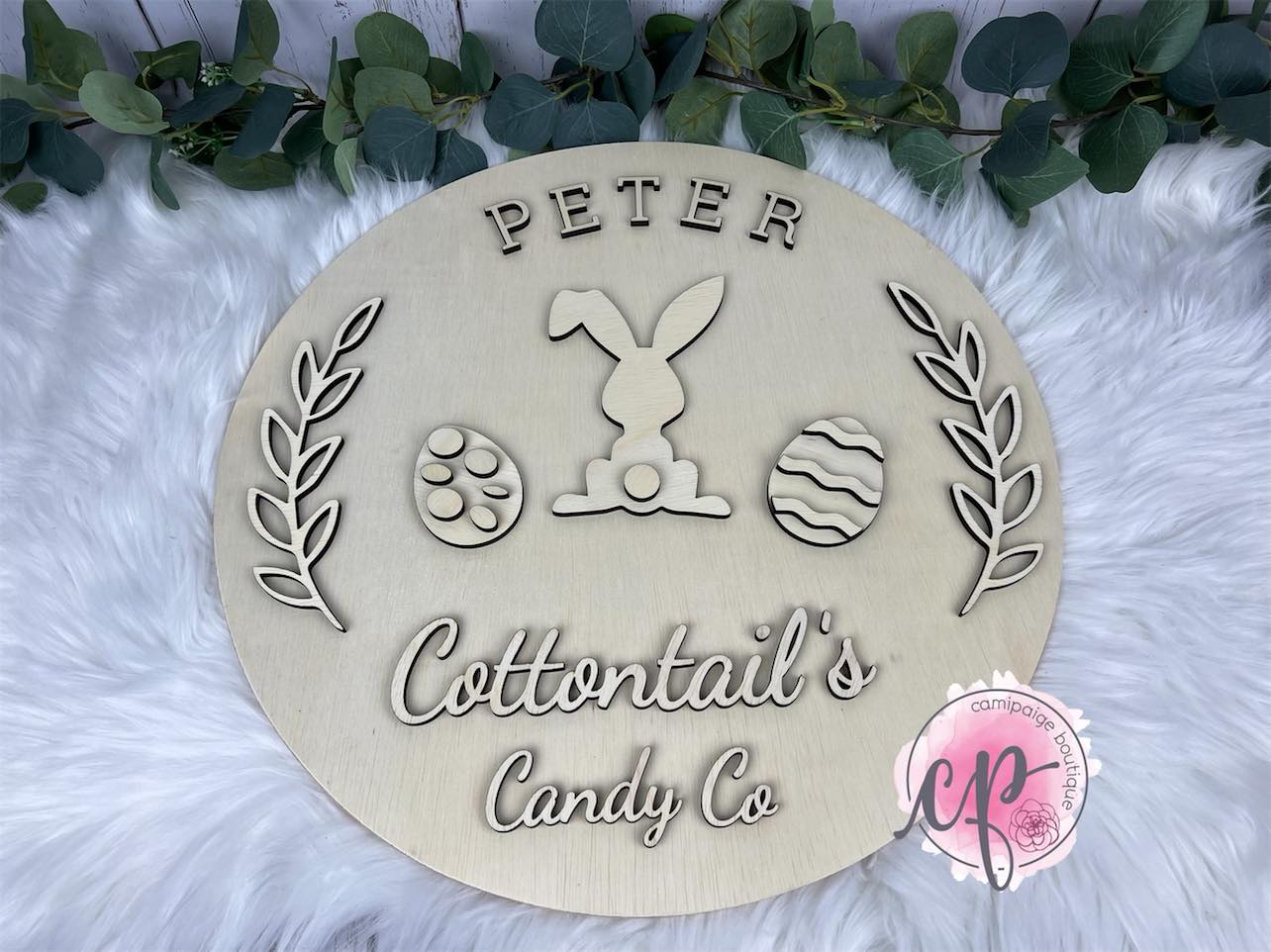 Peter Cottontails Candy Co - DIY Unfinished Laser Cut Wood Door Hanger